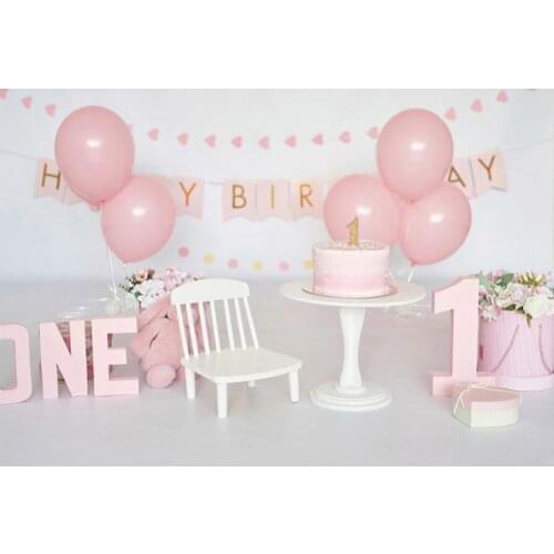 Yeele Pink Balloon 1 Year Birthday Party Scene Photography Backdrops Customized Photographic Backgrounds For Photos Studio