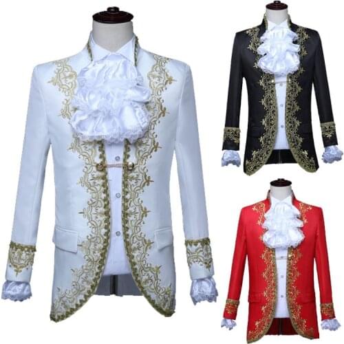 Carnival Wedding Costume Prince Bridegroom Mens Blazer Dress Suits Jabot Lace Tie For Adult Tops Jacket Coat+Pants Trouser