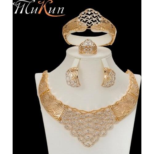 MuKun trendy Dubai gold jewelry sets for women crystal Earrings Nigerian Beads Necklace jewelry set for Wedding Fashion jewelry