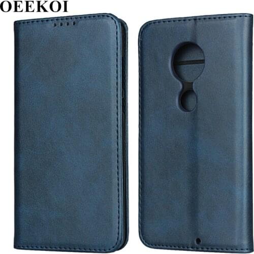 OEEKOI Calf Stripe Magnetic Snap Wallet Leather Case for Moto G7