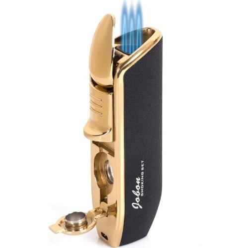 Jobon Metal Jet Butane Pipe Lighter Gas Triple Torch Turbo Windproof Cigar Lighter Gadgets For Men Carrying A Cigar Cutter