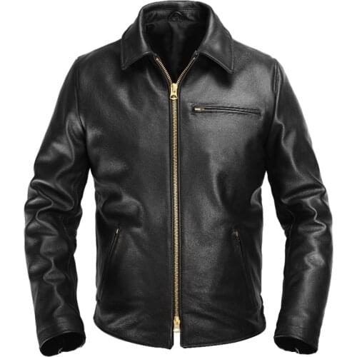 Genuine Leather Jacket Coat Men Classic Real Natural Sheepskin Slim Fit Black Spring Autumn Brand New Motorcycle Biker Outwear