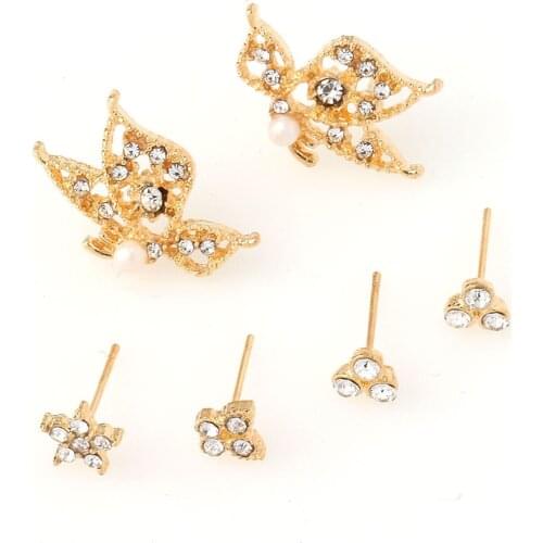 Boho Pearl Gold Butterfly Stud Earrings Set Fashion Cute Crystal Star Geometry Ear Clip Women Men Birthday Jewelry 2020 Trend