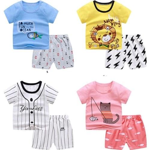 Boys Pajamas Summer Cotton Leisure Sports Clothing Boy T-shirt + Shorts Sets Toddler Clothing Kids Outfits