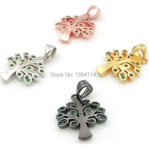 18*15*2mm Micro Pave Green CZ Tree Life Charms Fit For Making DIY Necklaces Jewelry