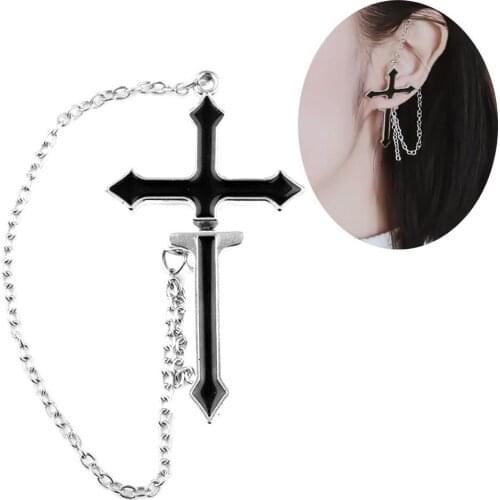 1Pc Unisex Punk Cross Drop Long Chain Cartilage Stud Earring Piercing Jewelry