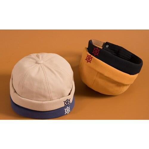 Men Women Skullcap Sailor Cap Solid Color Rolled Cuff Bucket Cap Brimless Hat Cotton Beanies Hats Hip Hop Hat Gorro