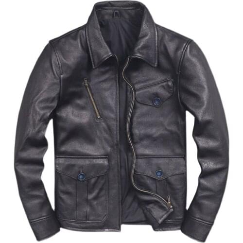Special Offer! Top Layer Cowhide Mens Genuine Leather Jacket Autumn and Winter Lapel Slim-fit Motorcycle Leather Jacket for Men