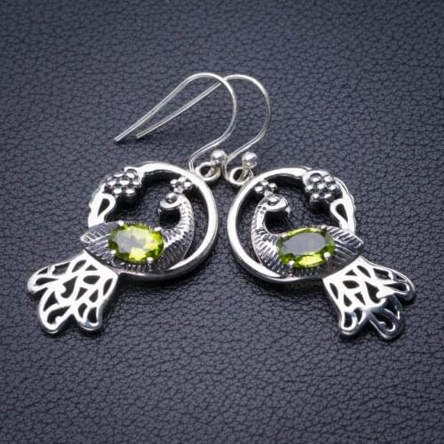 StarGems Natural Peridot Peacock Handmade 925 Sterling Silver Earrings 1.75" E0526