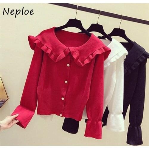 Neploe Sweater Women 2021 Fall Fashion Single Breasted Turn Down Collar Cardigans Femme Loose Casual Knit Loose Tops 1E785