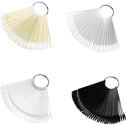 50pcs Round Head Iron Ring Fan Nail Polish Swatch Color Card ABS Good Flexibility Color Accuracy Convenient Oval Fake Nail DIY