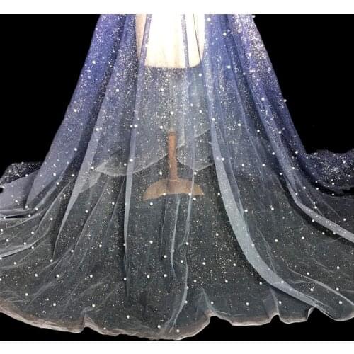 Pearl sky blue gradient silver glitter bronzing fabric performance clothing wedding dress decorative tulle mesh fabric