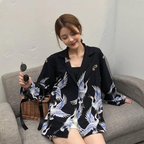 Vintage carne Printing Women Blouses shirts Harajuku Kimonos 2020 Summer Spring Long Sleeve Shirts Female Streetwear