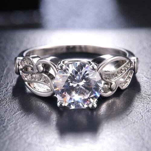 USTAR 8mm AAA cubic zirconia wedding rings for women fashion jewelry Hollow flower silver color engagement rings female anel