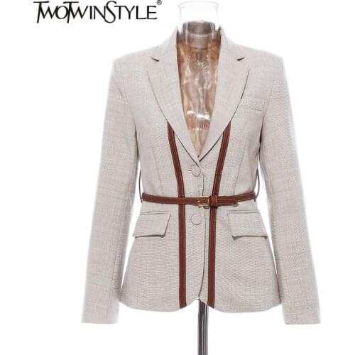 TWOTWINSTYLE Patchwork Strap Hit Color Blazers Women Notched Collar Long Sleeve England Style Suits Female Fashion Clothing 2020