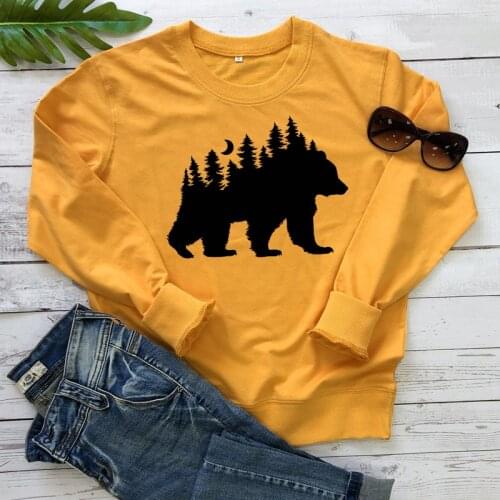 Bear Nature Woods Sweatshirt Casual Unisex Long Sleeve Adventure Sweatshirts Aesthetic Women Jumper Graphic Pullovers Streetwear