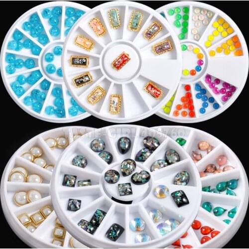 1 Wheel Various Shiny Round Square Oval Rectangle Limpid Ambor Shell Stones Acrylic Nail Art Rhinestones Decals Manicure Design