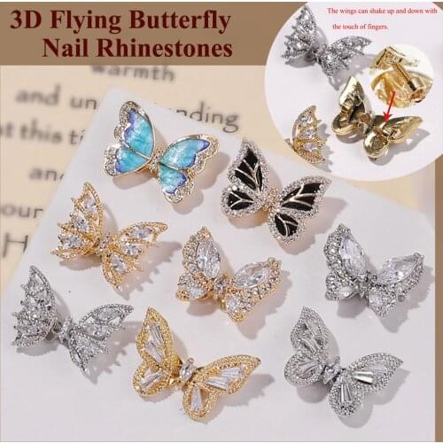 1PC 2021 Newest 3D Flying Butterfly Nail Rhinestones Luxury Nail Crystal Zircon Nail Alloy DIY Manicure Nail Art Decorations