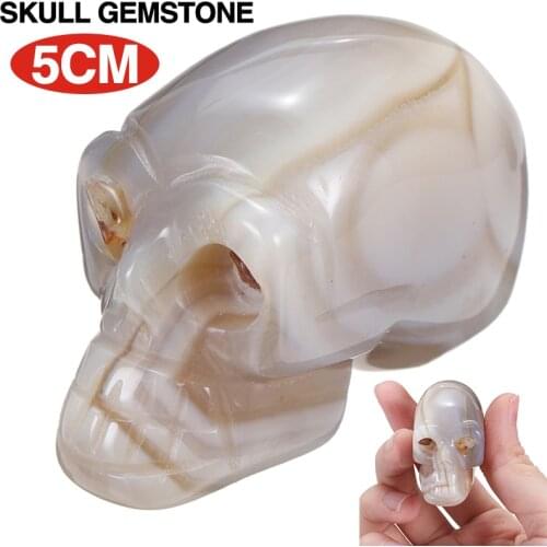 1pc Skull Gemstone Handmade Carved Natural Jasper Gemstone Skull Home Decorations Ornaments Color Random