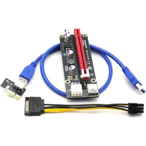 5PCS/lot USB 3.0 PCI-E 1X to 16X Extender Riser Card Adapter + 6Pin Power Cable + 60cm USB 3.0 Cable