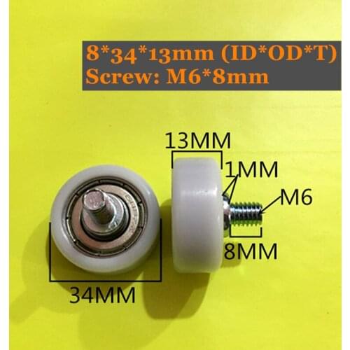 8x34x13mm POM Bearing With M6x8/12 M8x12 Screw 10Pcs PU Pulley Wheels 696 Ball Bearing Sealed Bearing Used on Door and Window