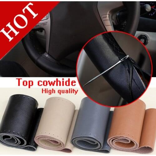 Free shipping High quality Genuine Leather Car Steering Wheel Cover Racing Steering wheel Black And Grey For Choose