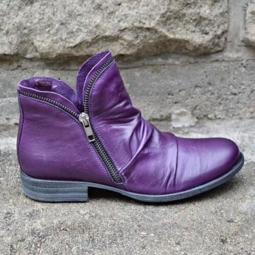 Women Ankle Boots Chunky Low Heel Western PU Leather Women Winter Boots Large Size Womens Shoes Autumn Footwear