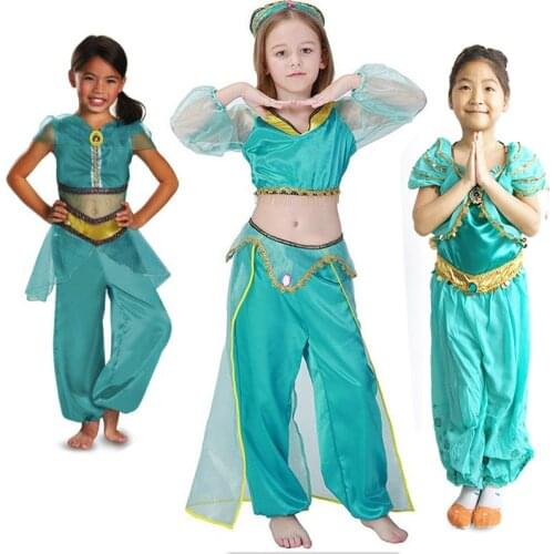 Kids Girls Aladdin Lamp Jasmine Princess Halloween Costume Party Cosplay Clothes Clothing