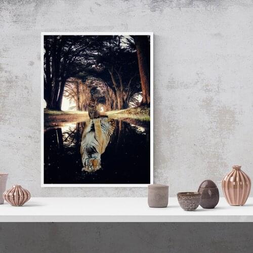 Home Decoration Canvas HD Prints Poster Painting Wall Art Modular Tiger Reflection in the Water Picture No Framework Living Room