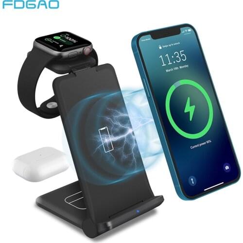 FDGAO 15W Qi Wireless Charger For iPhone 12 11 XS XR X 8 3 In 1 Fast Charging Dock Station for Apple Watch 6 5 4 3 2 Airpods Pro