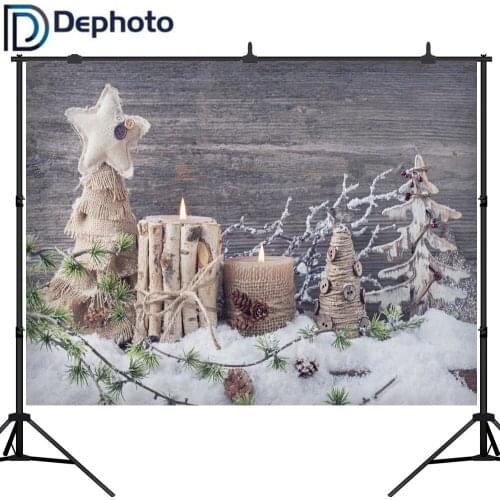 Dephoto Wooden Board Snow Pine Tree Candle Christmas Photography Backgrounds Customized Photography Backdrops For Photo Studio