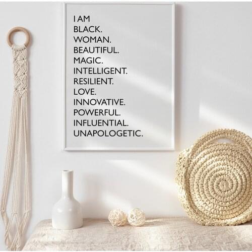 I Am black Quote Canvas Painting Black White African American Woman Posters And Prints Nordic Wall Art Pictures For Living Room