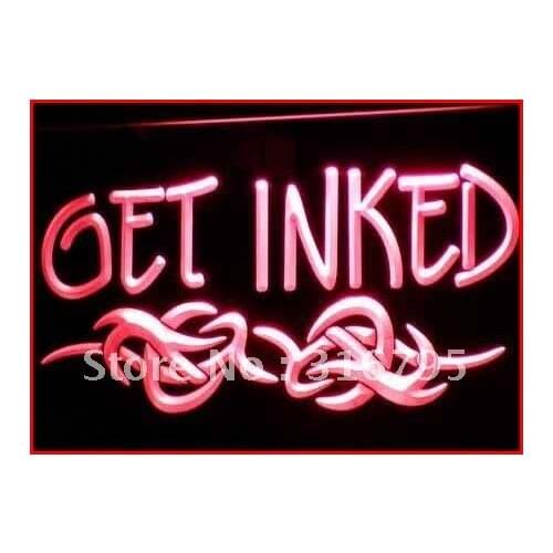 I316 GET INKED Tattoo Piercing Shop LED Neon Light Light Signs On/Off Switch 20+ Colors 5 Sizes