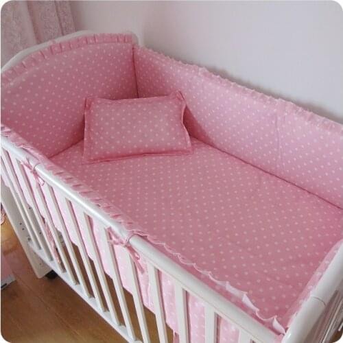 6PCS Pink Point baby bedding set with baby pillow, bed linen, crib bumpers tour de lit bébé (4bumpers+sheet+pillow cover)