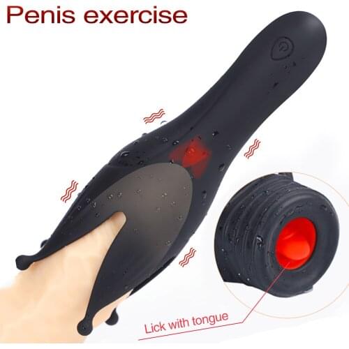Male Masturbator Tongue Licking Penis Vibrator Climax Delay Stamina Trainer Glans Vibrating Massager Penis Glan Vibrator For Men