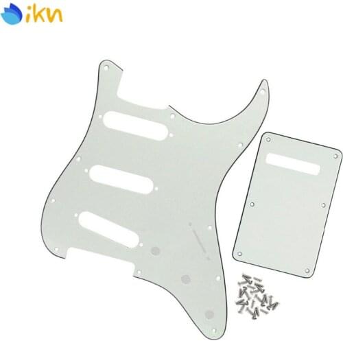 New Set of 3Ply 11 Hole Strat SSS Guitar Pickguard Scratch Plate Cavity Spring Cover Back Plate with Screws Guitar Parts Ivory