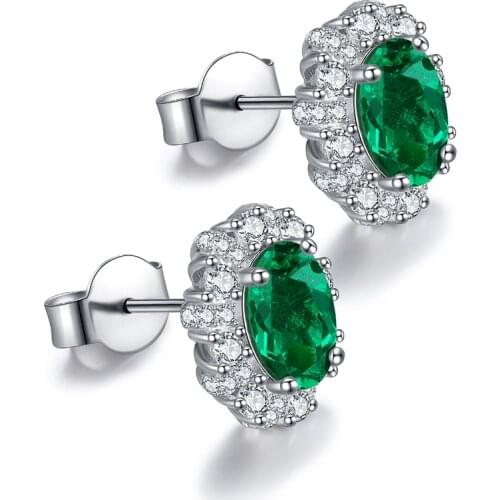 Wholesale Price Classic Simple Women Jewelry Oval Shape Lab Grown Emerald Earring Pendientes Plata 925 Boucle Oreille Femme