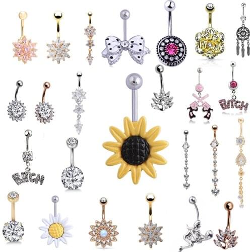 1Pc Belly Piercing Sexy Crystal Surgical Steel 14g Girl Body Jewelry Barbell Dangle Navel Belly Button Rings Belly Piercing