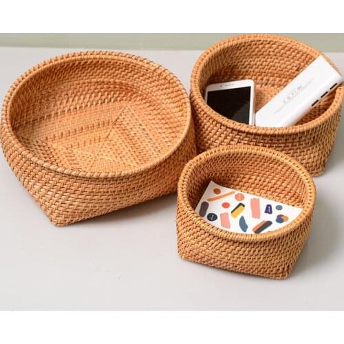 Rattan Basket Storage Portable Fruit Basketry Candy Snack Square Bottom Tray Woven Plant Baskets for organizing Plant Fiber