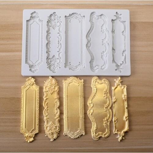 5-hole Retro Embossed Silicone Mold with European-style Border, Fondant Chocolate Rim Diy Cake Decoration Epoxy Mold