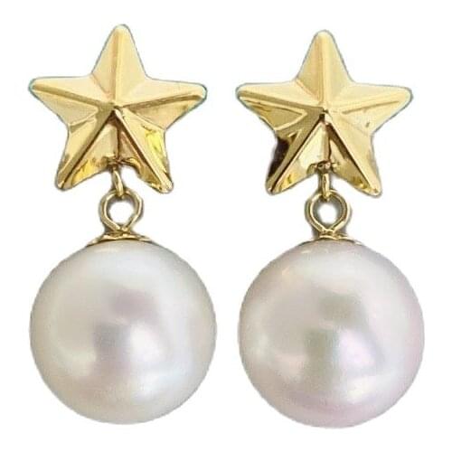 MADALENA SARARA Akoya Pearl 7-7.5mm Saltwater Pearl Dangle Star Geometric Women Earrings Luxury Elegant Lady Jewelry