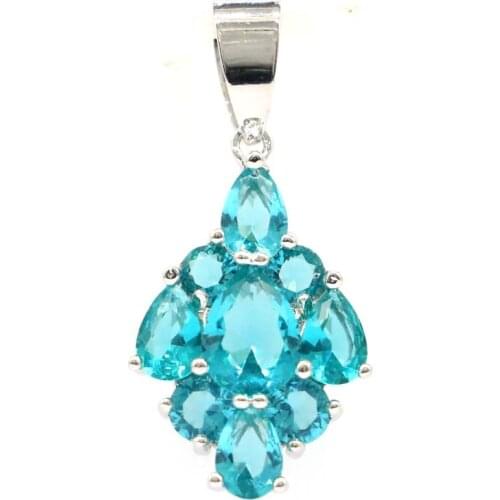 52x31mm Anniversary Long Big Created Citrine Pink Tourmaline CZ For Ladies Present Daily Wear Silver Pendant