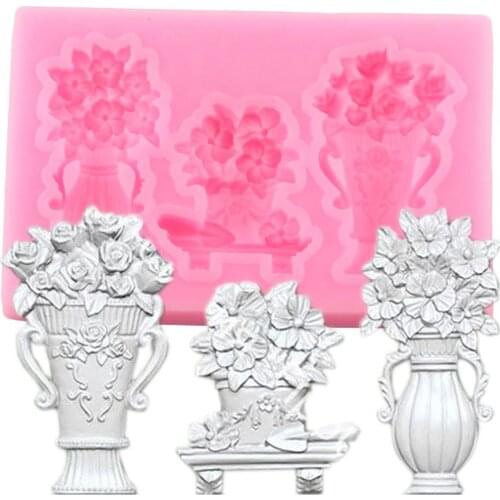 Sugarcraft Flower Silicone Mold Vase Cupcake Topper Fondant Cake Decorating Tools Candy Polymer Clay Chocolate Gumpaste Moulds