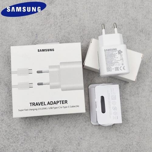 Samsung S21 S20 Note 10 Super Charger 25W EU Plug Fast Charging Adapter 100CM Dual Type C Cable For Galaxy A80 A90 A9S A8S A50