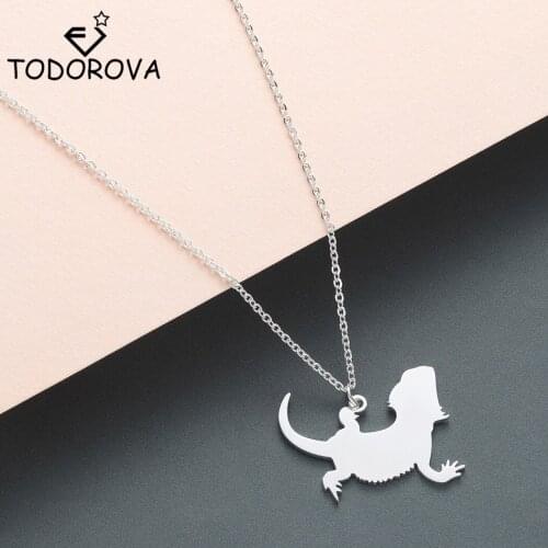 Todorova Bearded Dragon Lizard Necklace Stainless Steel Jewelry Pet Reptile Lover Gift Unique Cute Animal Necklaces for Women