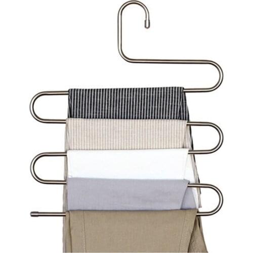 36X36cm Stainless Steel Pants Rack S-Type 5 Layer Pants Wardrobe Hanger Multi-Function Belt Rack Clothing Towel Storage Rack