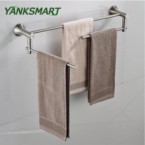 YANKSMART Nickel Brushed Rotatable stainless steel Wall Mount Bathroom Towel Rail Holder Rack Shelf Double layers