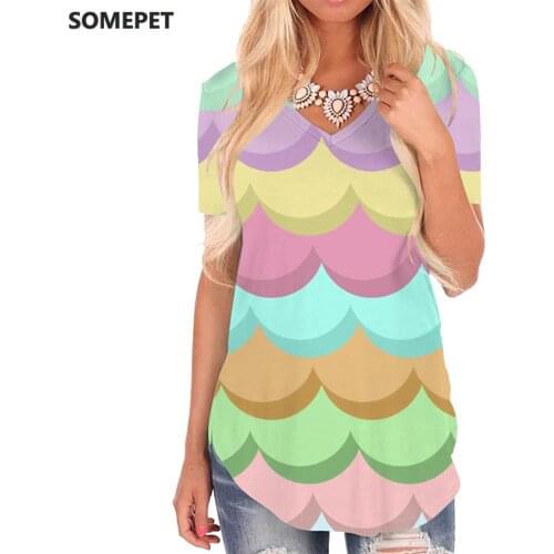 SOMEPET Colorful T-shirt women Pattern Shirt Print Novel T-shirts 3d Harajuku V-neck Tshirt Womens Clothing Summer Printed Style