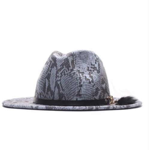 Women Men Fedora Hat Snake Print Wool Felt Fedora Hat Wide Brim Vintage Jazz Hat chapeau femme Autumn Winter Cap