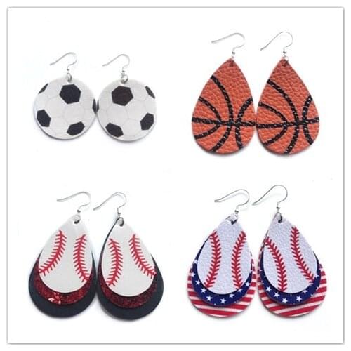 New PU Leather Prints Football Basketball Softball Earrings for Women Fashion American Sport Earrings Gift Wholesale